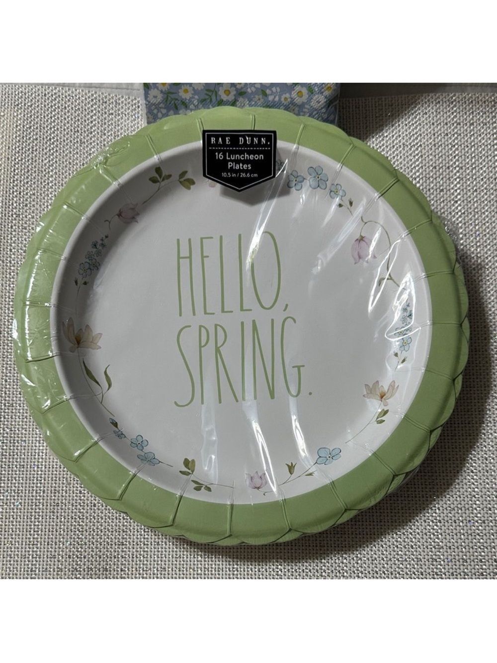 RAE DUNN meri meri 16 Plates & 32 Napkins Hello Spring White Green Blue Bundle